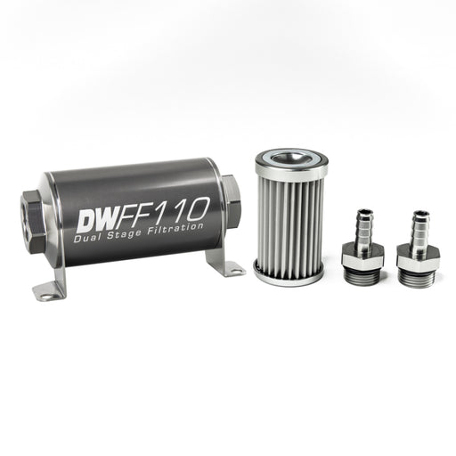 DeatschWerks Stainless Steel 3/8in 5 Micron Universal Inline Fuel Filter Housing Kit (110mm) DeatschWerks Fuel Filters