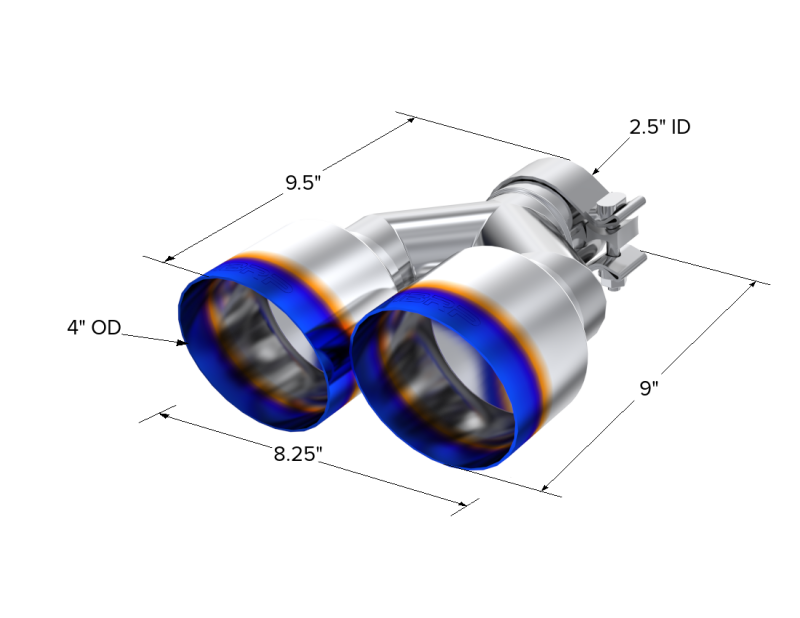 MBRP Burnt End Tip 2.5 ID Dual 4 OD Out 9.55 length Single wall 304 Stainless Steel Pass Side MBRP Tail Pipes