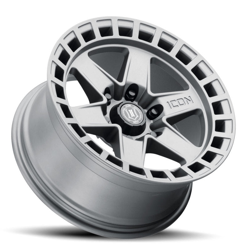 ICON Raider 17x8.5 6x135 6mm Offset 5in BS Titanium Wheel ICON Wheels - Cast