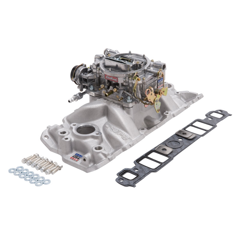 Edelbrock Manifold And Carb Kit Performer Eps Small Block Chevrolet 1957-1986 Natural Finish Edelbrock Intake Manifolds