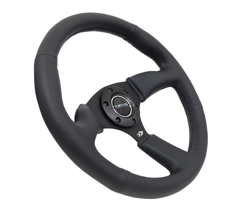 NRG Reinforced Steering Wheel (350mm / 2.5in. Deep) Blk Leather Comfort Grip w/5mm Matte Blk Spokes NRG Steering Wheels