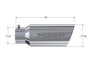 MBRP Universal Tip 7in O.D. Rolled End 5in inlet 18in length - T304 (SINGLE TIP) MBRP Steel Tubing