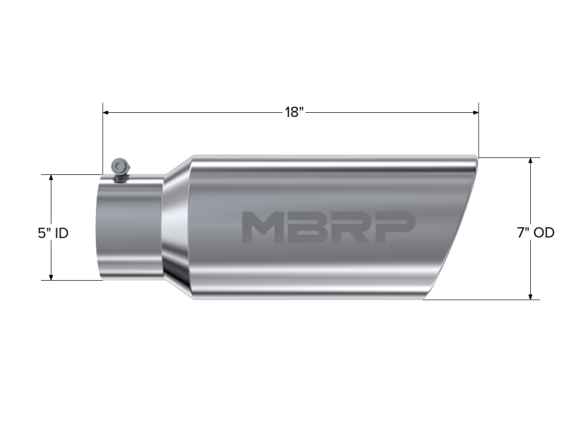 MBRP Universal Tip 7in O.D. Rolled End 5in inlet 18in length - T304 (SINGLE TIP) MBRP Steel Tubing