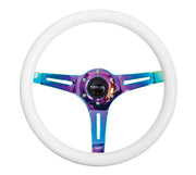 NRG Classic Wood Grain Steering Wheel (350mm) Glow-N-The-Dark Green Grip w/Neochrome 3-Spoke Center NRG Steering Wheels