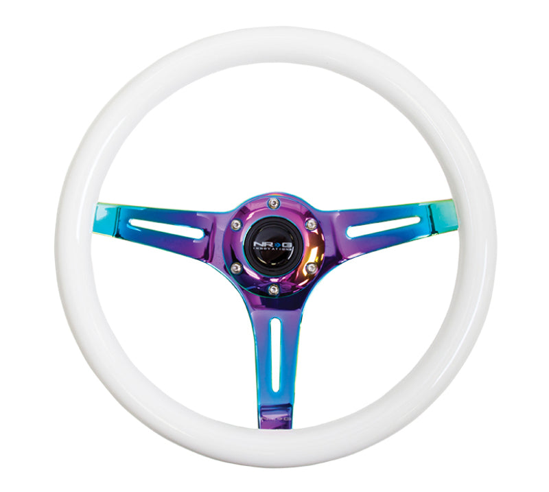 NRG Classic Wood Grain Steering Wheel (350mm) Glow-N-The-Dark Green Grip w/Neochrome 3-Spoke Center NRG Steering Wheels