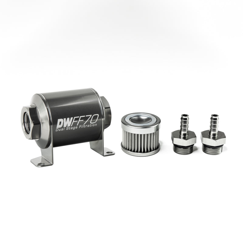 DeatschWerks Stainless Steel 5/16in 10 Micron Universal Inline Fuel Filter Housing Kit (70mm) DeatschWerks Fuel Filters