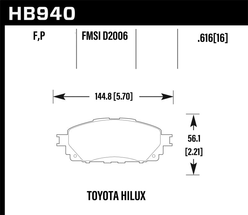 Hawk 16-17 Toyota Hilux Street HPS Front Brake Pads Hawk Performance Brake Pads - Performance