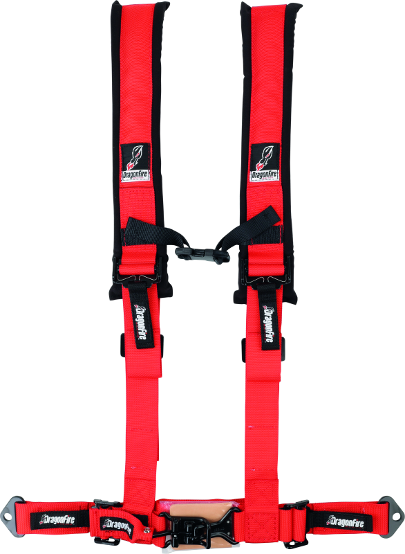 DragonFire Racing Harness- H-Style- 4-Point- 2in Buckle- Red DragonFire Racing Seat Belts & Harnesses