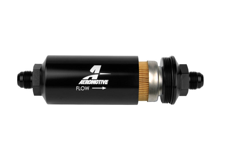 Aeromotive In-Line Filter - (AN -8 Male) 10 Micron Fabric Element Bright Dip Black Finish Aeromotive Fuel Filters