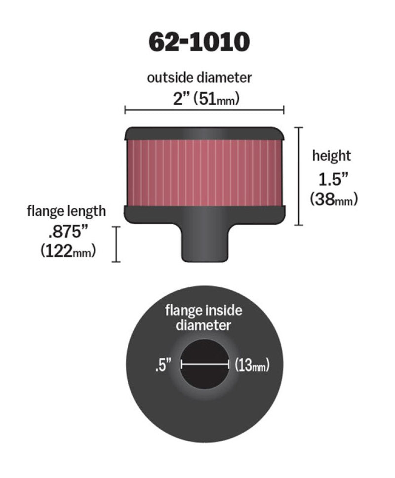 K&N Steel Base Crankcase Vent Filter .5in Vent OD x 2in OD x 1.5in Height K&N Engineering Air Filters - Universal Fit