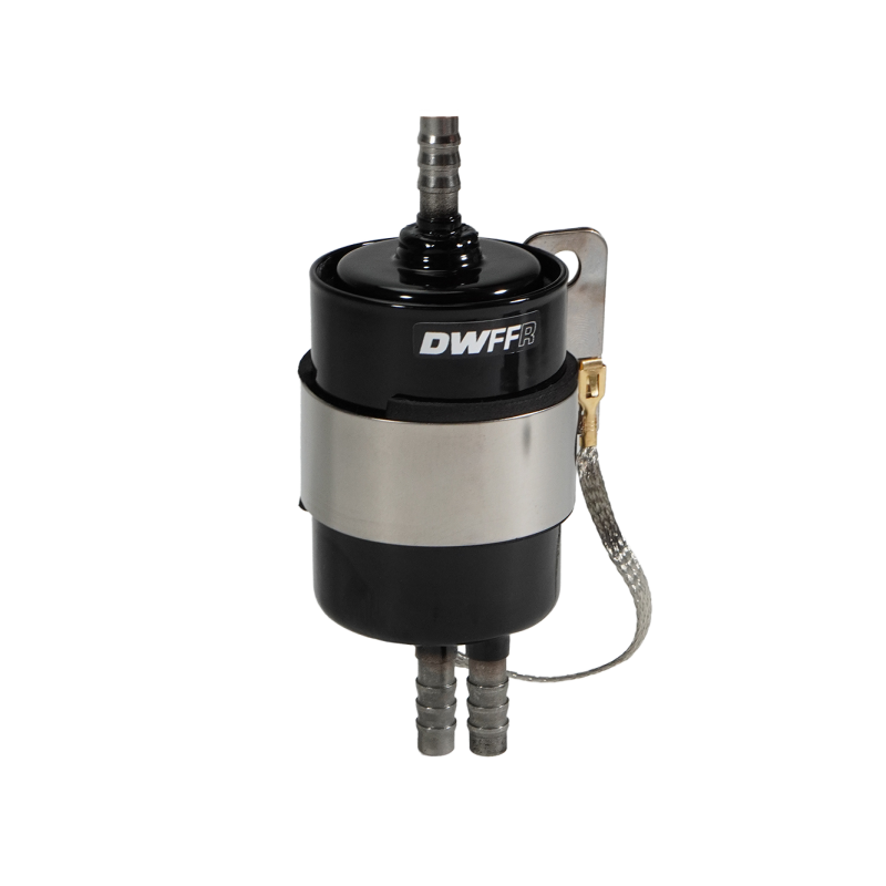 DeatschWerks 10 Micron 3/8in Barb Fuel Filter Regulator w/ Stainless Steel Body - Black DeatschWerks Fuel Pressure Regulators