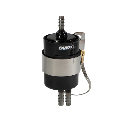 DeatschWerks 10 Micron 3/8in Barb Fuel Filter Regulator w/ Stainless Steel Body - Black DeatschWerks Fuel Pressure Regulators