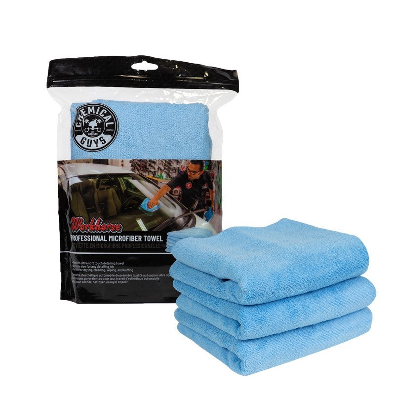 Chemical Guys Workhorse Professional Microfiber Towel - 16in x 16in - Blue - 3 Pack Chemical Guys Microfibers & Towels