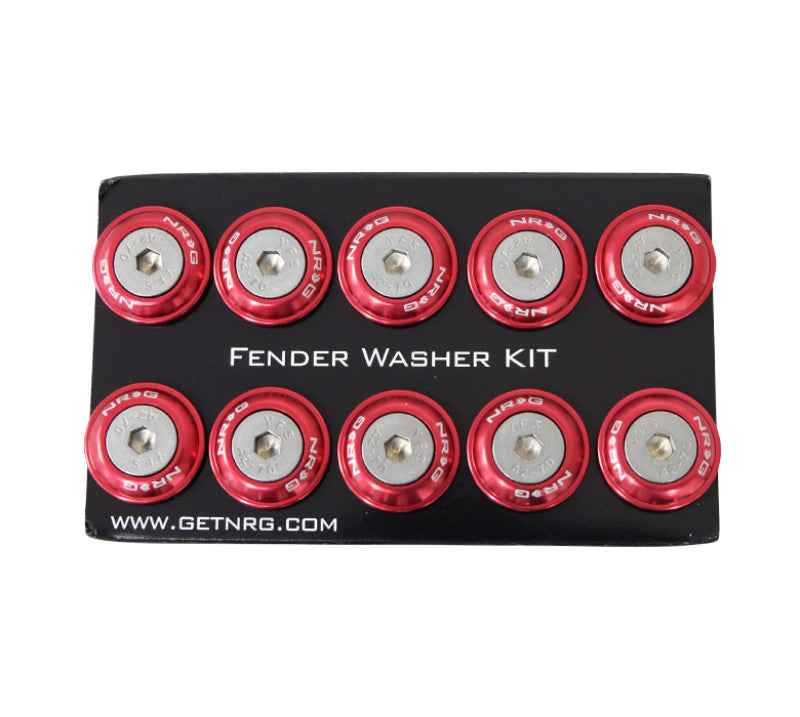 NRG Fender Washer Kit w/Rivets For Plastic (Red) - Set of 10 NRG Hardware Kits - Other