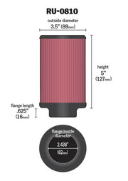K&N Universal Rubber Filter 2.438in Flange ID x 3.5in OD x 5in Height for 97-98 Yamaha TDM850 K&N Engineering Air Filters - Universal Fit