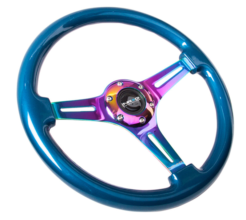 NRG Classic Wood Grain Steering Wheel (350mm) Blue Pearl/Flake Paint w/Neochrome 3-Spoke Center NRG Steering Wheels