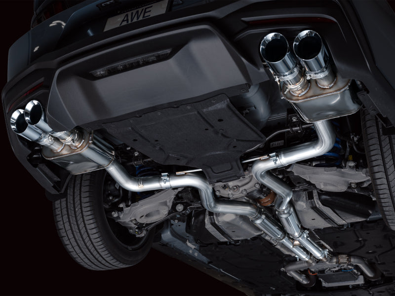 AWE 2024 Ford Mustang GT Fastback S650 RWD SwitchPath Cat-Back Exhaust w/ Quad Chrome Silver Tips AWE Tuning Catback