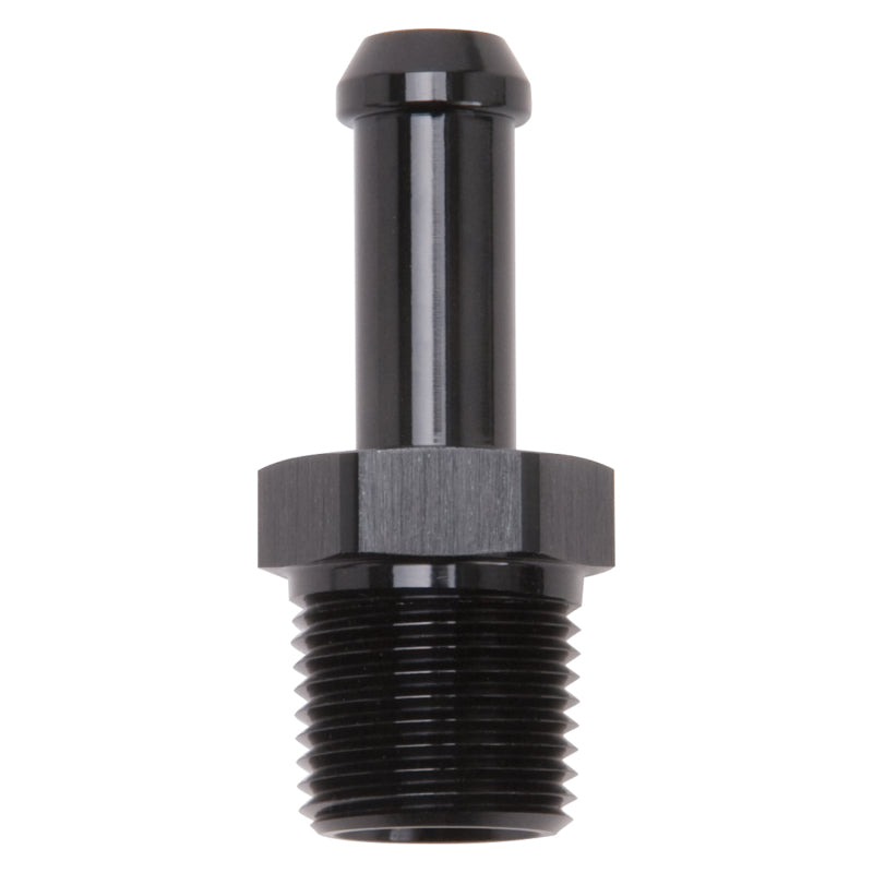 Edelbrock Hose End Straight 3/8In NPT to 3/8In Barb Black Anodize Edelbrock Fittings