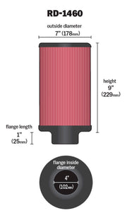 K&N Universal Air Filter 4in Flange ID 7in OD 9in Height K&N Engineering Air Filters - Universal Fit