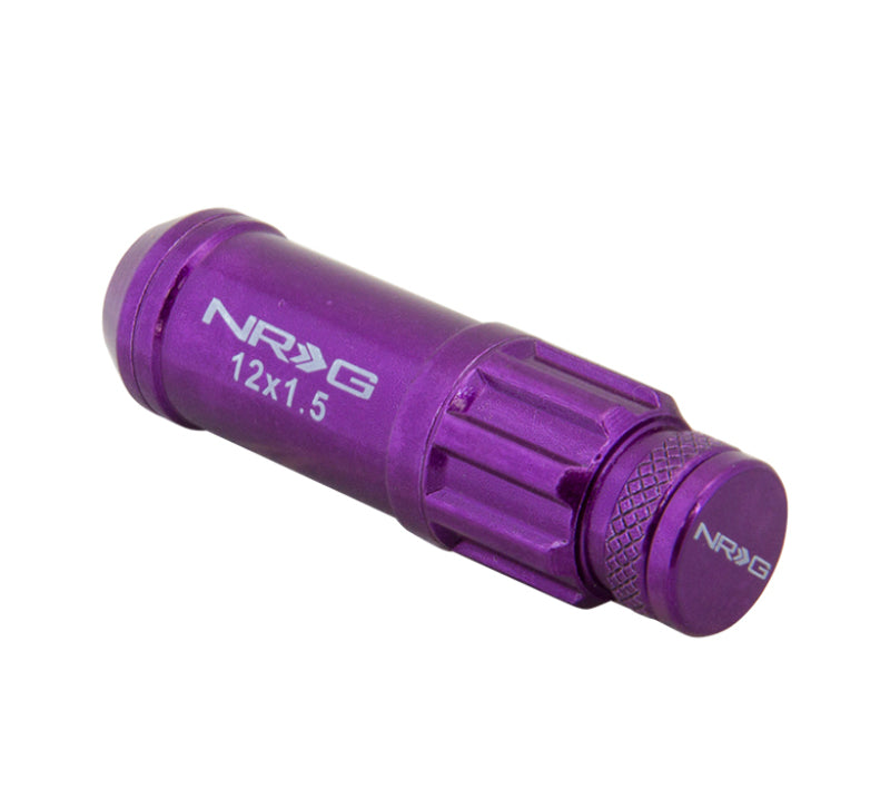 NRG 700 Series M12 X 1.5 Steel Lug Nut w/Dust Cap Cover Set 21 Pc w/Locks & Lock Socket - Purple NRG Lug Nuts