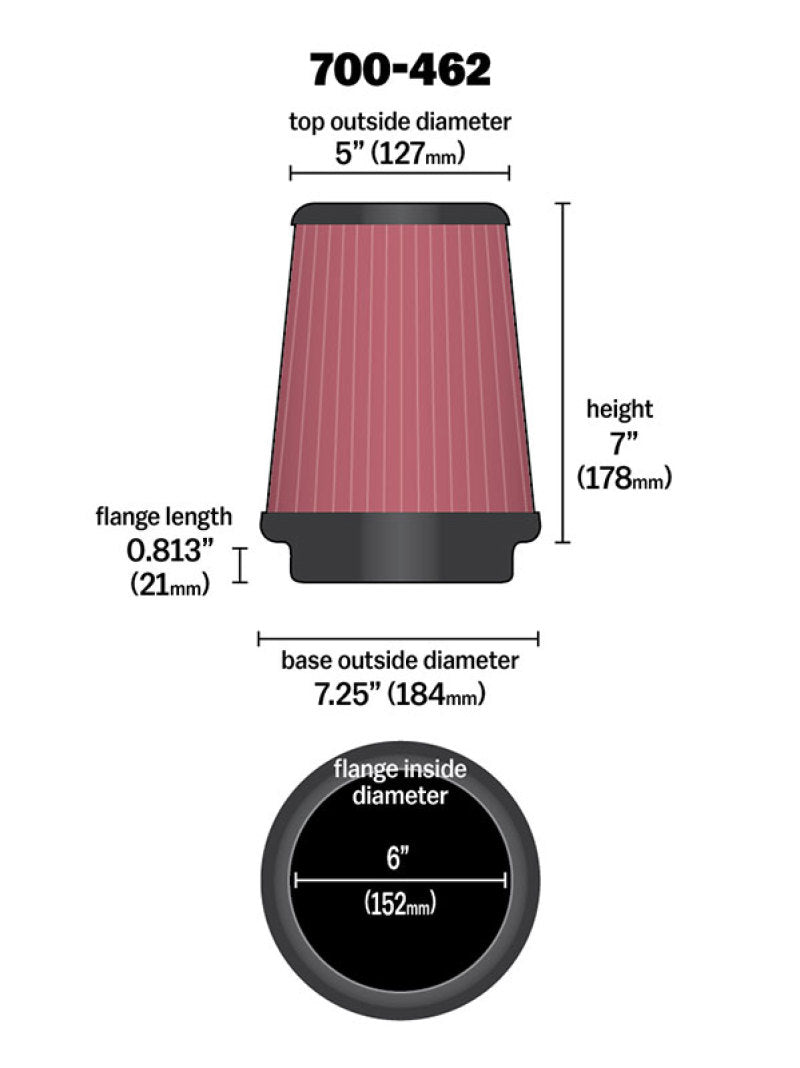 Airaid Universal Air Filter - Cone 6 x 7-1/4 x 5 x 7 Airaid Air Intake Components