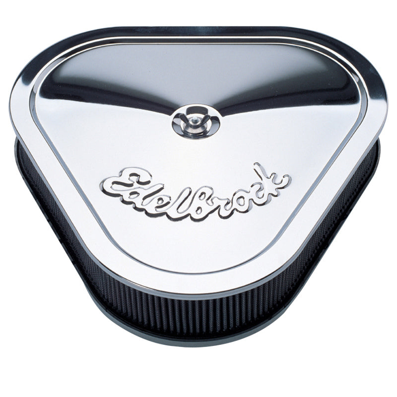 Edelbrock Air Cleaner Pro-Flo Series Triangular Steel Top 14 125In X 13 375In X 3 5In Chrome Edelbrock Air Filters - Universal Fit