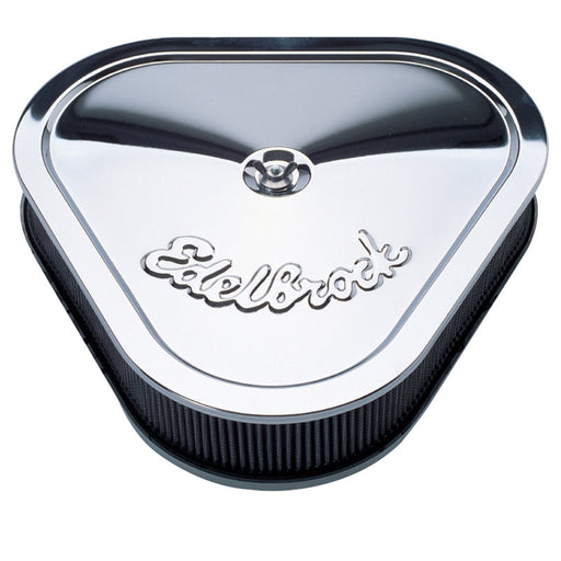 Edelbrock Air Cleaner Pro-Flo Series Triangular Steel Top 14 125In X 13 375In X 3 5In Chrome Edelbrock Air Filters - Universal Fit