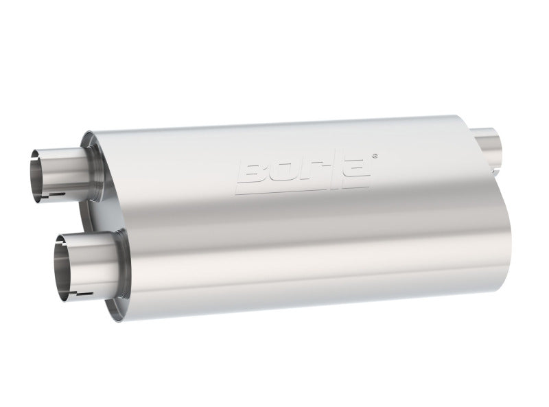 Borla Universal Pro-XS Muffler Oval 3in Inlet/ 2.5in Dual Outlet Transverse Flow Notched Muffler Borla Muffler