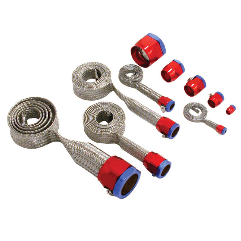 Spectre MagnaBraid 304SS Braided Sleeving Kit - Red/Blue End Caps Spectre Sleeves