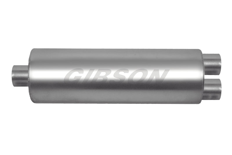 Gibson SFT Superflow Offset/Dual Round Muffler - 8x24in/3in Inlet/2.25in Outlet - Stainless Gibson Muffler