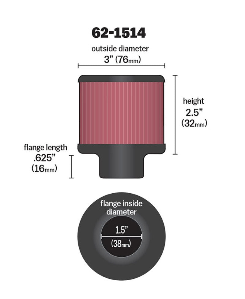 K&N 1.5in Flange ID x 3in OD x 2.5in Height Clamp On Crankcase Vent Filter K&N Engineering Air Filters - Universal Fit