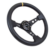 NRG Reinforced Steering Wheel (350mm / 3in. Deep) Blk Leather w/Blk Cutout Spoke/Yellow Center Mark NRG Steering Wheels