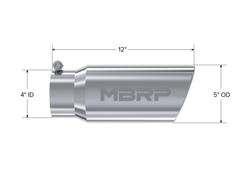 MBRP Universal Tip 5 O.D. Angled Rolled End 4 inlet 12 length MBRP Steel Tubing