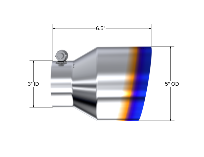 MBRP T304 Stainless Steel Burnt End Angle Cut Exhaust Tip - 3in. ID / 5in. OD / 6.5in. Length MBRP Tips