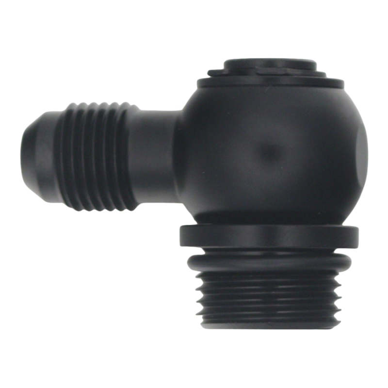 DeatschWerks 8AN ORB Male to 6AN Male Flare Low Profile 90-Degree Swivel - Anodized Matte Black DeatschWerks Fittings