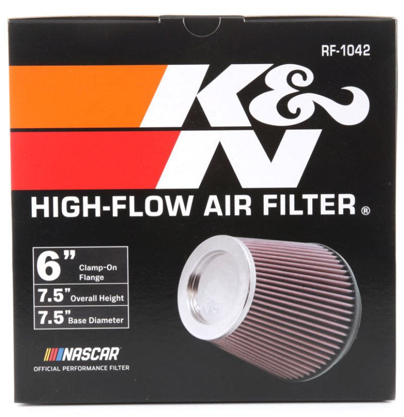 K&N Round Tapered Universal Air Filter 6in Flange ID x 7.5in Base OD x 5in Top OD x 6.5in Height K&N Engineering Air Filters - Universal Fit