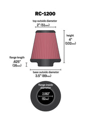 K&N Universal Chrome Filter 2.063in Flange ID x 3.5in Base OD x 2in Top OD x 4in H K&N Engineering Air Filters - Universal Fit