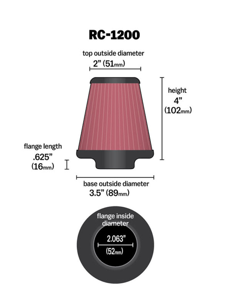K&N Universal Chrome Filter 2.063in Flange ID x 3.5in Base OD x 2in Top OD x 4in H K&N Engineering Air Filters - Universal Fit