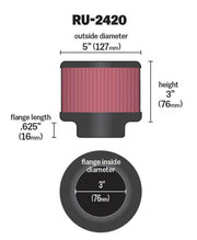 K&N Universal Rubber Filter 3 inch Flange 5 inch OD 3 inch Height K&N Engineering Air Filters - Universal Fit