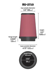 K&N Universal Rubber Filter Round Tprd 3.313in Flange ID x 4.75in Base OD x 3.5in Top OD x 6.5in H K&N Engineering Air Filters - Universal Fit