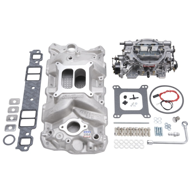 Edelbrock Manifold And Carb Kit Performer RPM Small Block Chevrolet 1957-1986 Natural Finish Edelbrock Intake Manifolds