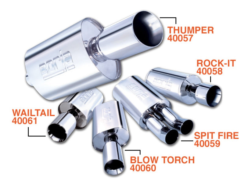 Borla Wailtail Oval 2-1/4in x 5in Side Round Out Boomer Muffler Borla Muffler