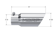 MBRP Universal Tip 4in OD 3in Inlet 10in Length Dual Wall Angled End T304 MBRP Steel Tubing