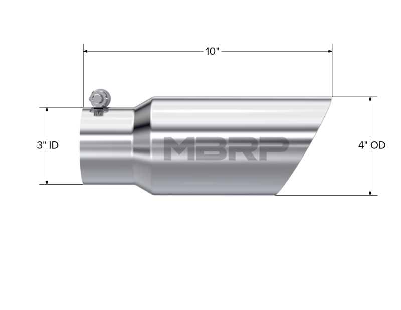 MBRP Universal Tip 4in OD 3in Inlet 10in Length Dual Wall Angled End T304 MBRP Steel Tubing