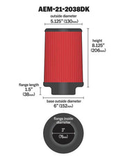 AEM 3 in Short Neck 8 in Element Filter AEM Induction Air Filters - Universal Fit