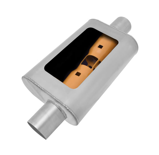 Gibson MWA Superflow Offset/Center Oval Muffler - 4x9x14in/2.5in Inlet/2.5in Outlet - Stainless Gibson Muffler