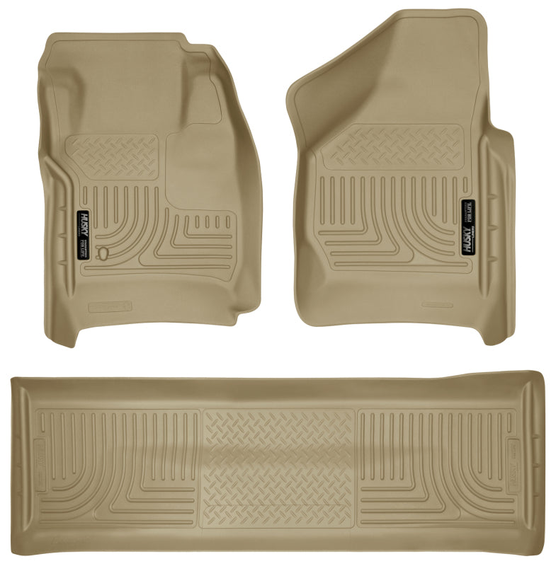 Husky Liners 08-10 Ford SD Crew Cab WeatherBeater Combo Tan Floor Liners (w/o Manual Trans Case) Husky Liners Floor Mats - Rubber