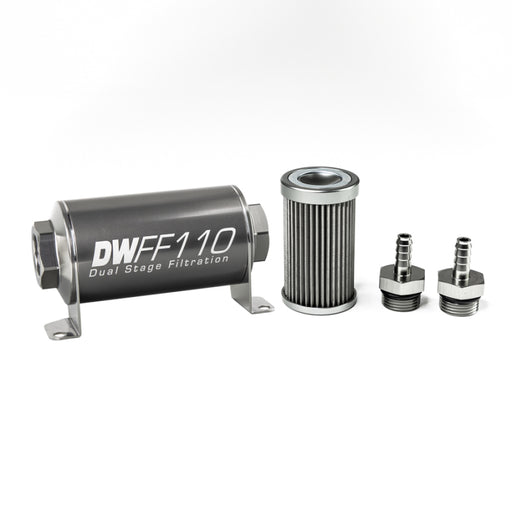 DeatschWerks Stainless Steel 5/16in 40 Micron Universal Inline Fuel Filter Housing Kit (110mm) DeatschWerks Fuel Filters