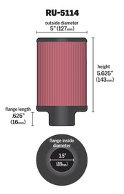 K&N Filter Universal Rubber Filter 3.5in Flange ID x 5in OD x 5.625in H K&N Engineering Air Filters - Universal Fit