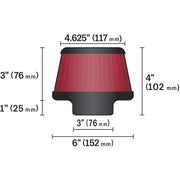 K&N Universal Round Clamp-On Air Filter 3in Flange ID x 6in Base OD x 4.625in Top OD x 3in Height K&N Engineering Air Filters - Universal Fit
